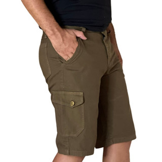 Bermuda Cargo Brim 6 Bolsos Sarja Social Slim Masculino