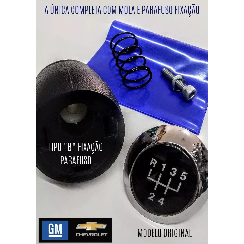 Manopla Bola de Câmbio Onix Spin Cobalt 2012 a 2020 Prisma Com Mola E Parafuso