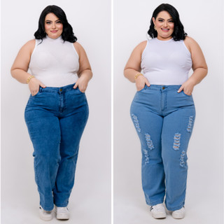 Kit 2 Calça Jeans Plus Size Feminina com Lycra Cintura Alta