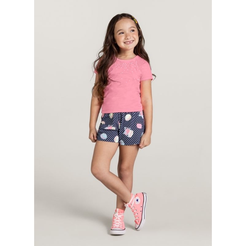 Conjunto Neon Infantil Feminino Blusa e Shorts Estampado Brandili - 35875.044