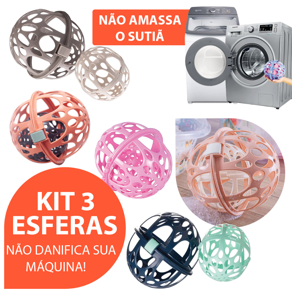 Kit c/ 3 Protetor Lava Sutiã E Roupas Finas Em Máquina De Lavar Plasútil