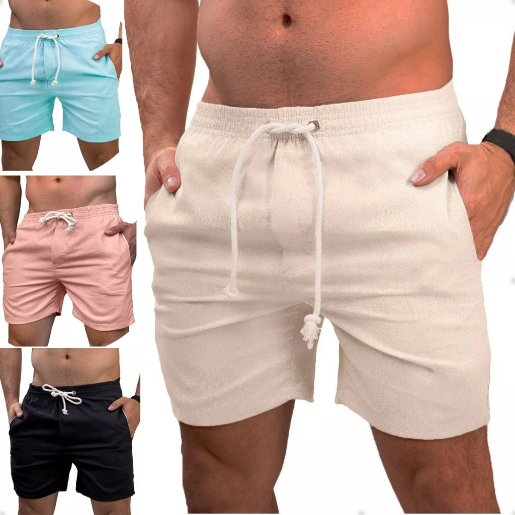 Short Masculino Linho Bermuda Casual Mauricinho Premium Leve Slim Praia em Oferta na Shopee
