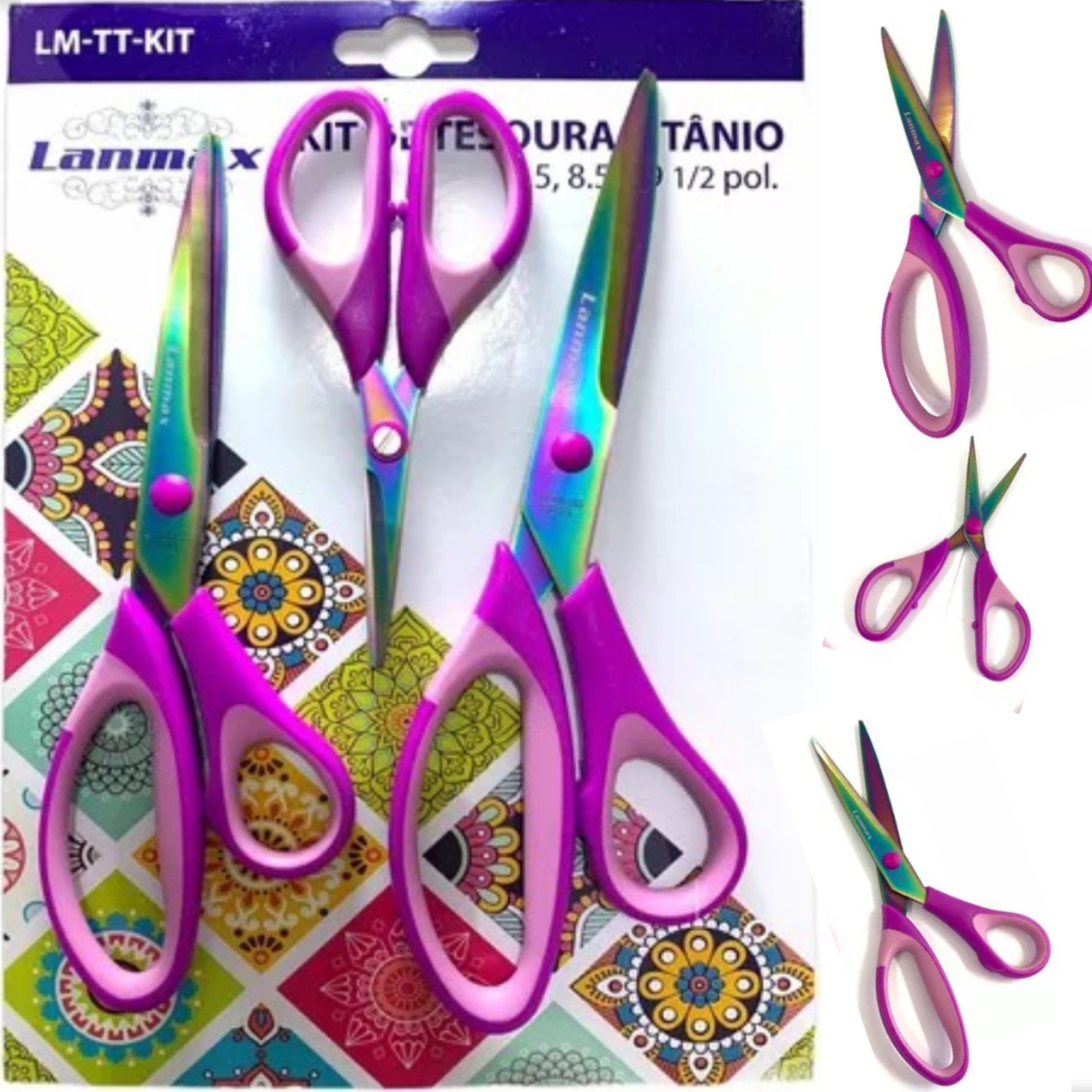 Kit 3 Tesouras Profissional Titânio P/ Corte E Costura Patchwork Titanium