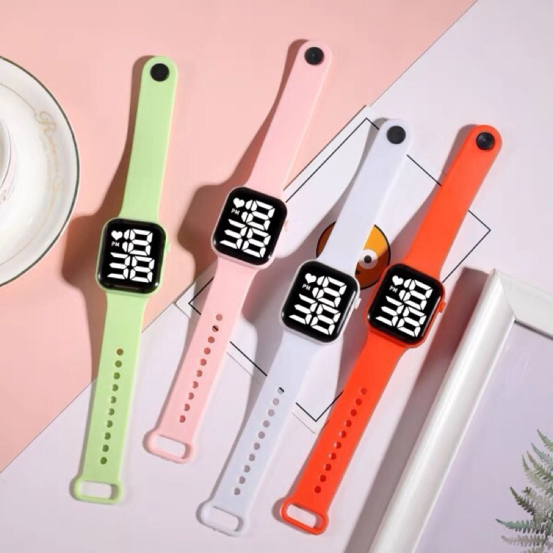 Esportes Masculinos e Femininos Macaron Combinação de Cores Impermeável Quadrado LED Relógio Casal em Oferta na Shopee