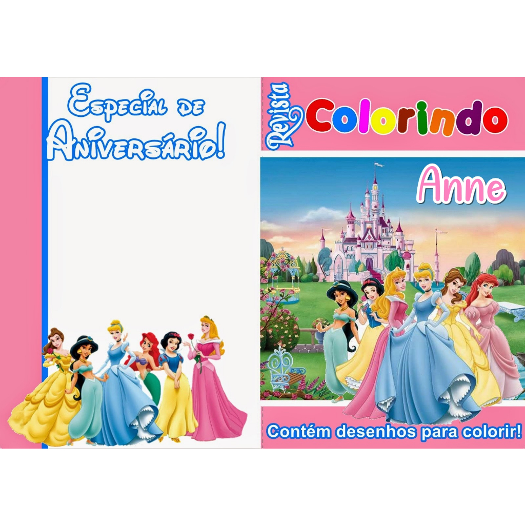 10, 20 OU 30 Livros De Colorir Personalizado / Revistinha de Colorir - PRINCESAS- GRANDE - CAPA PAPEL DE FOTO