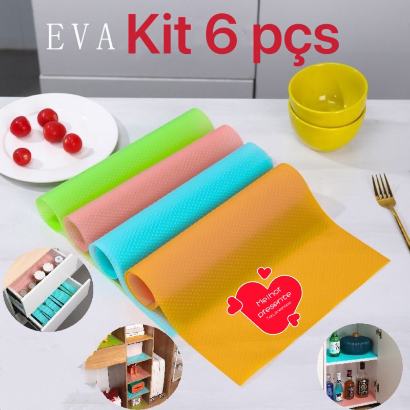 Kit 6 Tapetes Multiuso Forro de Prateleiras Gaveta multiuso Geladeira Antiderrapante