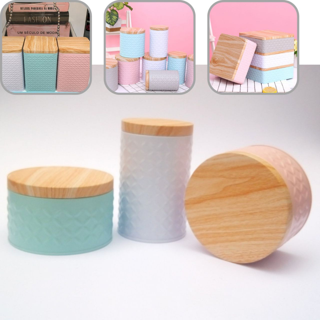 Latas para Armazenamento Porta Chá Porta Cotonete Algodão Kit Higiene Decoração Porta Remedio