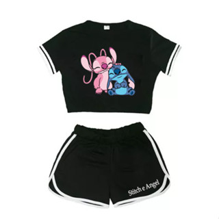 Kit Verão Menina Stitch e Angel Blusinha E Shortinho Confortável