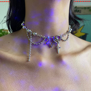 Colar unissex Coração Prata Aço Inox chocker arame aesthetic goth egirl CyberPunk Acessórios Pingente estrela Corrente