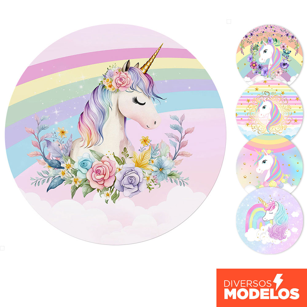 Painel Redondo Festa Unicórnio Decoração Aniversário Em Tecido 1,50m Com Elástico Sublimado em Oferta na Shopee