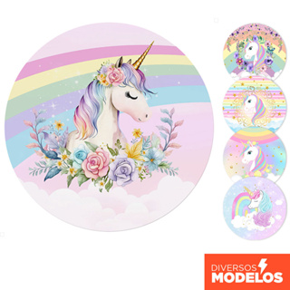 Painel Redondo Festa Unicórnio Decoração Aniversário Em Tecido 1,50m Com Elástico Sublimado em Oferta na Shopee