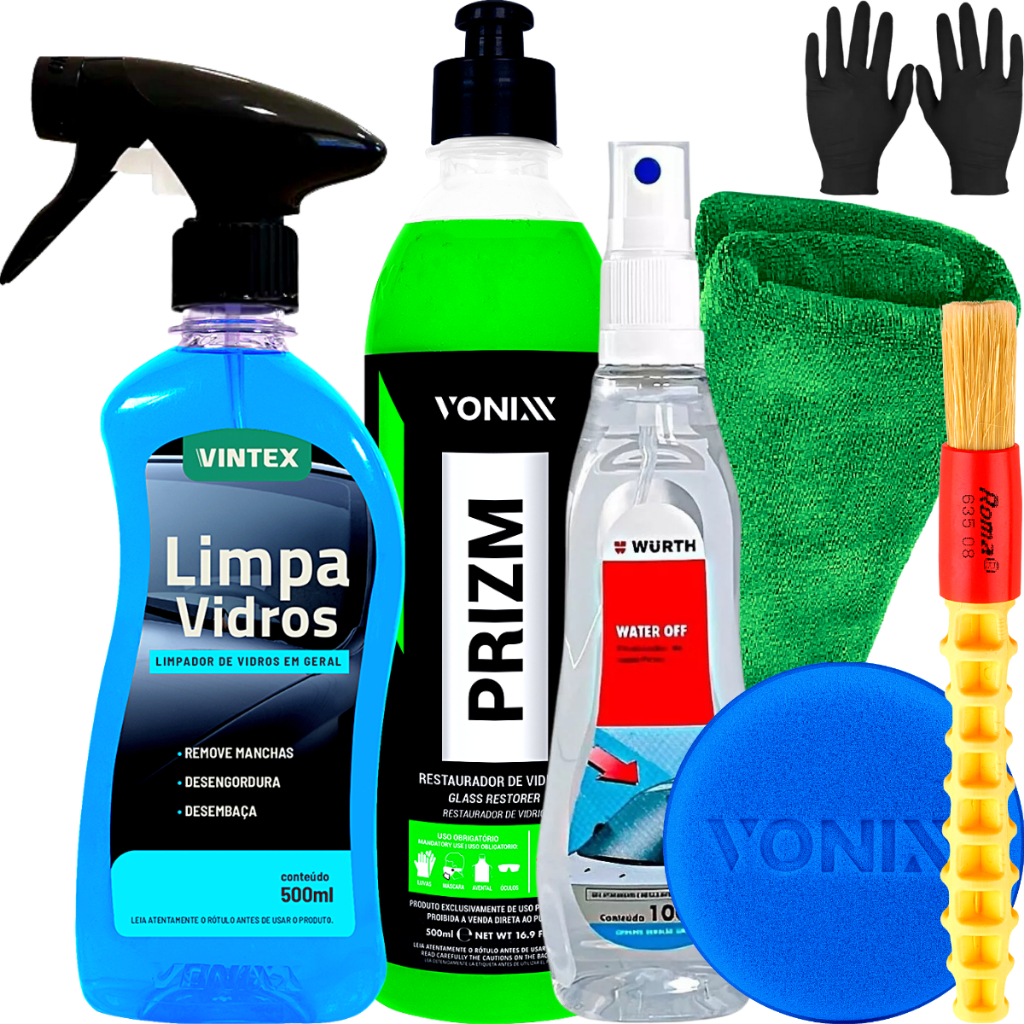 Kit Prizm Removedor de Chuva Ácida + Limpa Vidros 500ml + Water Off Cristalizador Para-Brisa - Spare Parts and Accessories for Vehicles