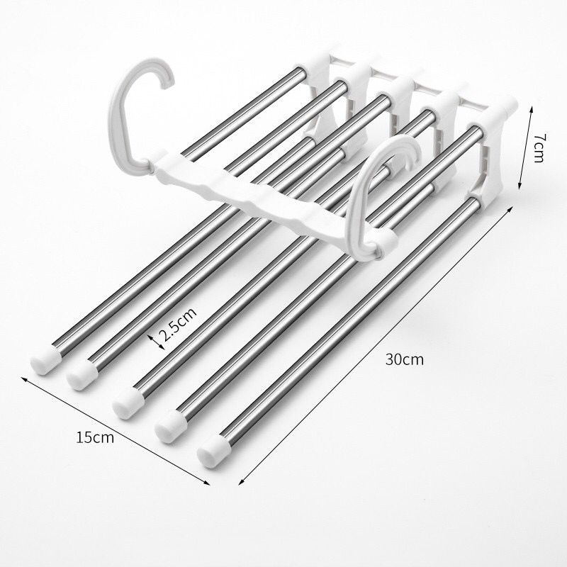 Cabide Calça Jeans Retrátil Multifuncional 5 Divisórias Inox Retratil Organizador Cabides Magico Roupa Dobravel
