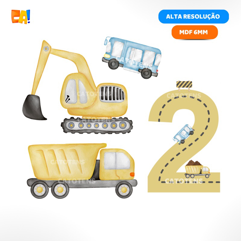 Kit 4 Displays de chão MDF 6mm e de aplique MDF 3mm Trator / Caminhão / Ônibus aquarela 95cm / 45cm catotens