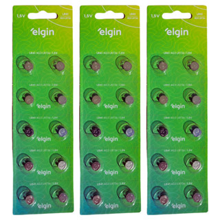 30 Bateria Pilha Elgin LR41 AG3 LR736 1,5V Alcalina 3 Cartela Blister com 10 Unidades Cada Original