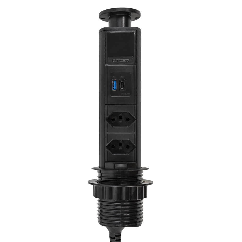 Torre Tomada Embutir Totem 2 Tomada Eletrica 10A 2 USB Mesa Móvel Bancada