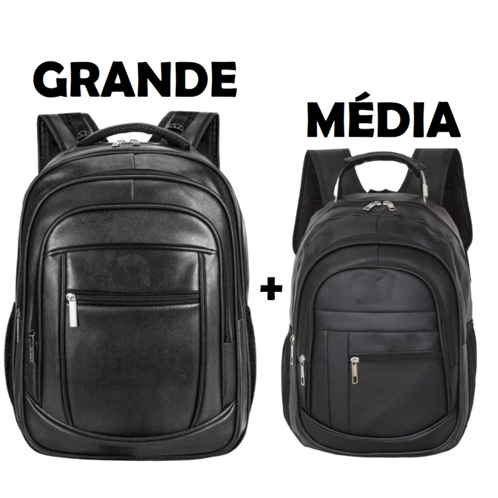 Kit 02 Mochilas Bolsa de Couro Média e Grande Unissex Trabalho Viagem em Oferta na Shopee