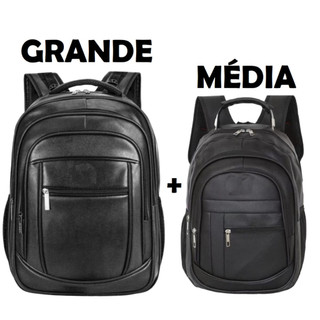 Kit 02 Mochilas Bolsa de Couro Média e Grande Unissex Trabalho Viagem