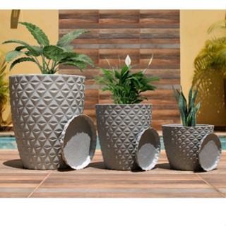 kit 3 vasos Para Plantas Decorativo em Polietileno Diamante N1 N2 N3