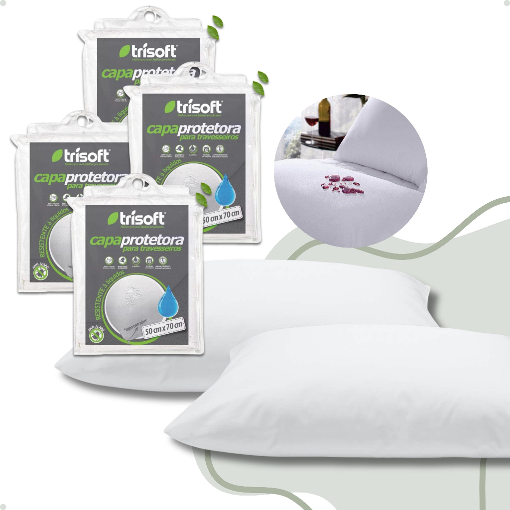 Kit 4 Capa Impermeável 100% Algodão Antialérgica Macia Com Zíper Travesseiro 50x70cm em Oferta na Shopee