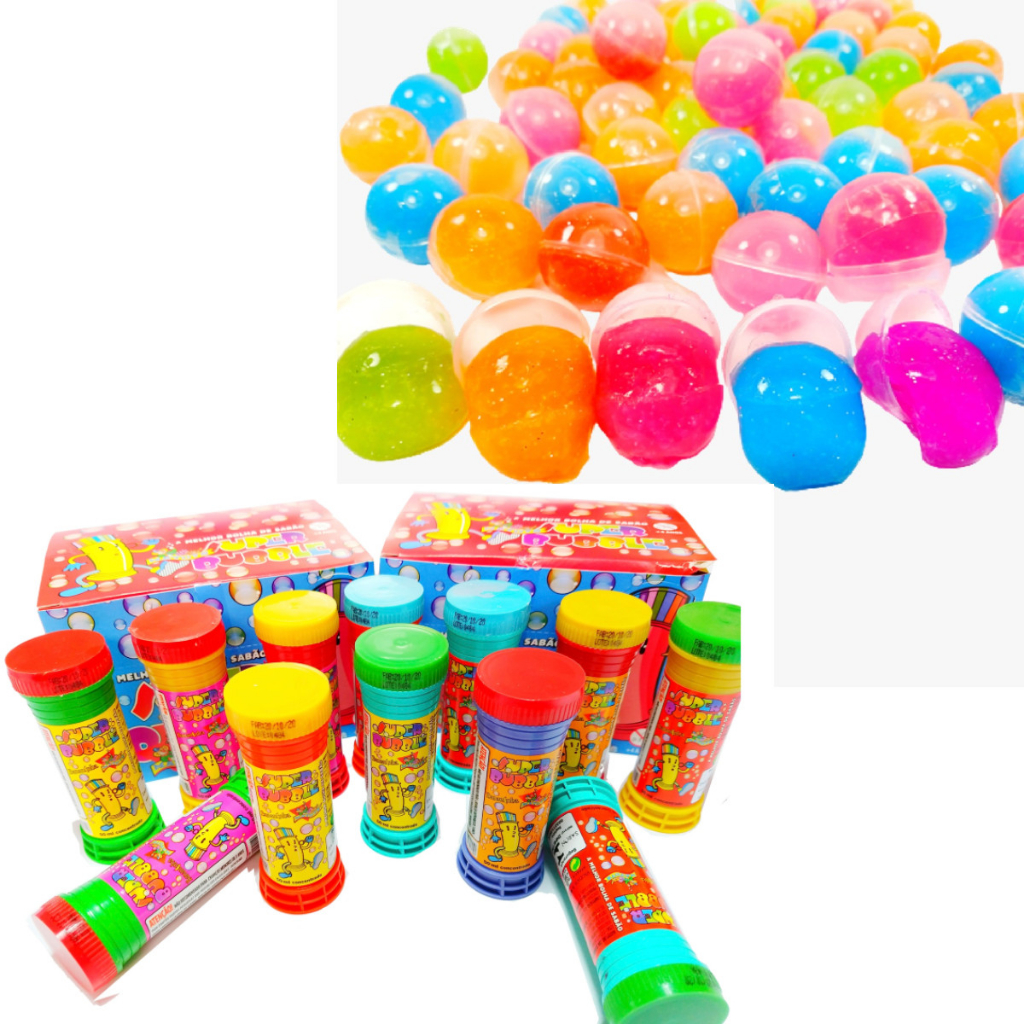 30 Cxs Giz De Cera Pequeno 5 Cores + 30 Bolha De Sabão + 30 Slime + 30 Gruda Lembrancinha P/ Criança em Oferta na Shopee