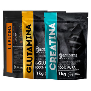 Kit: Creatina Monohidratada 1kg + Glutamina 1kg + Leucina 1kg - 100% Puro Importado - Soldiers Nutrition