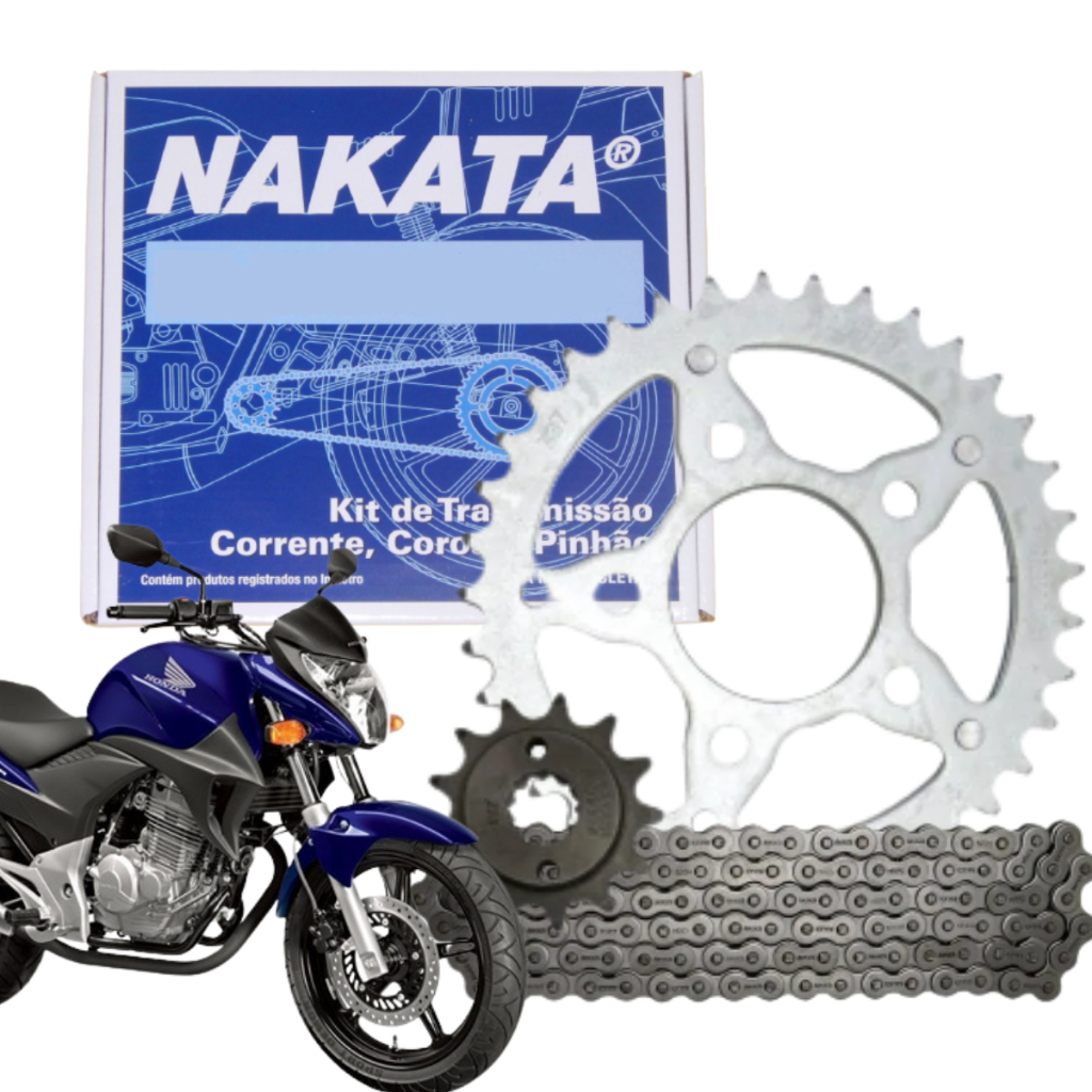 Kit Relação Transmissão Tração Honda Cb 300 CB300 2009 2010 2011 2012 2013 2014 2015 - Original Nakata Aço 1045