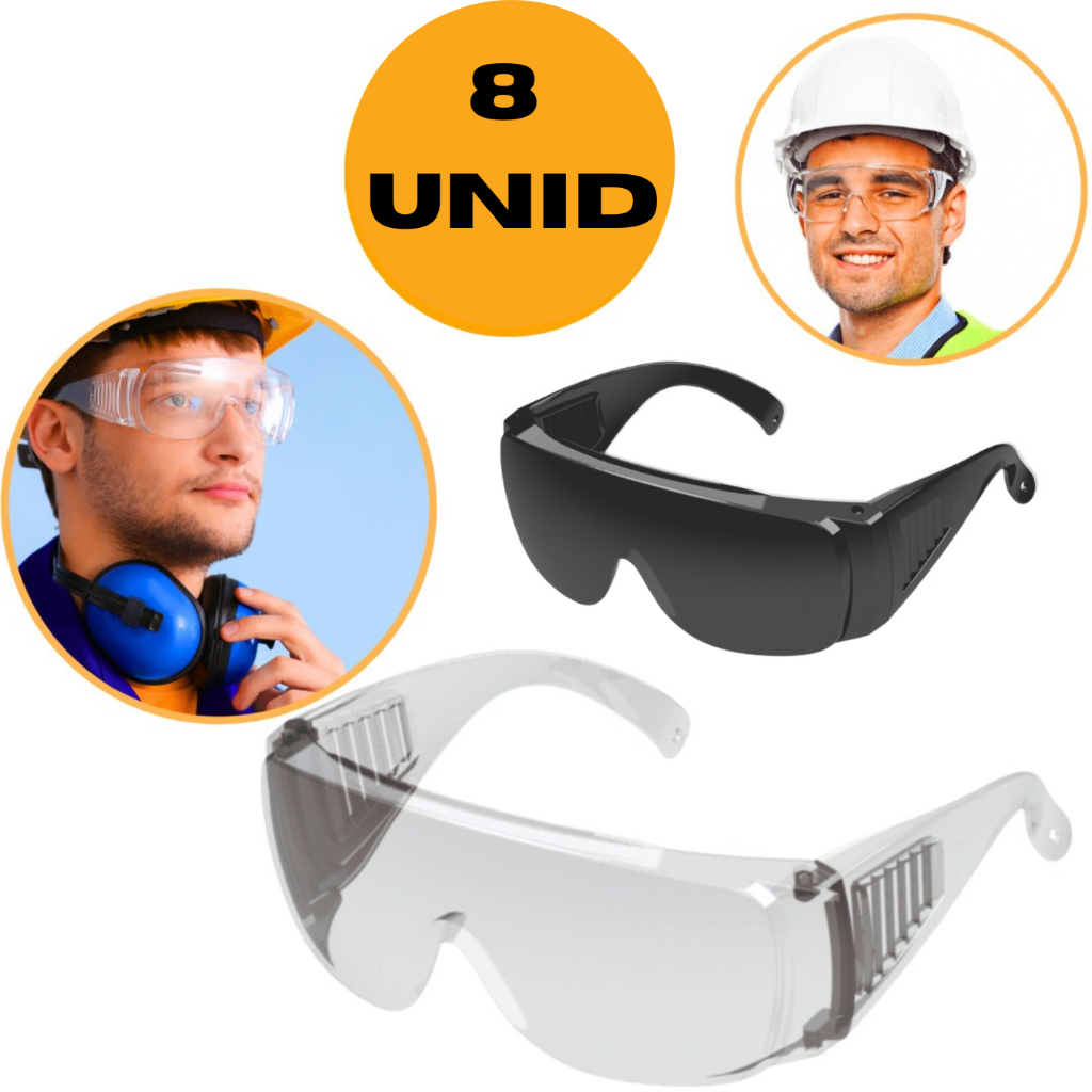 Oculos Epi Segurança Uv Ca Sobrepor Ao De Grau Fume Incolor Cipa Proteção Pessoal kit 8 Unid