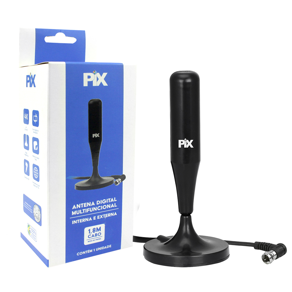 Antena Multi Interna HDTV Base Com Imã - Plug 90 Graus