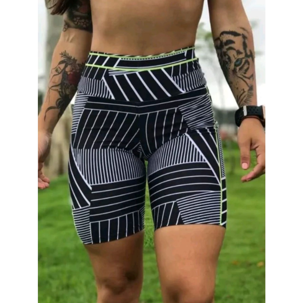 Bermuda Short Feminino Suplex tipo Ciclista Cós Alto Plus Size do P ao G3 Fitness Estampas Variadas em Oferta na Shopee
