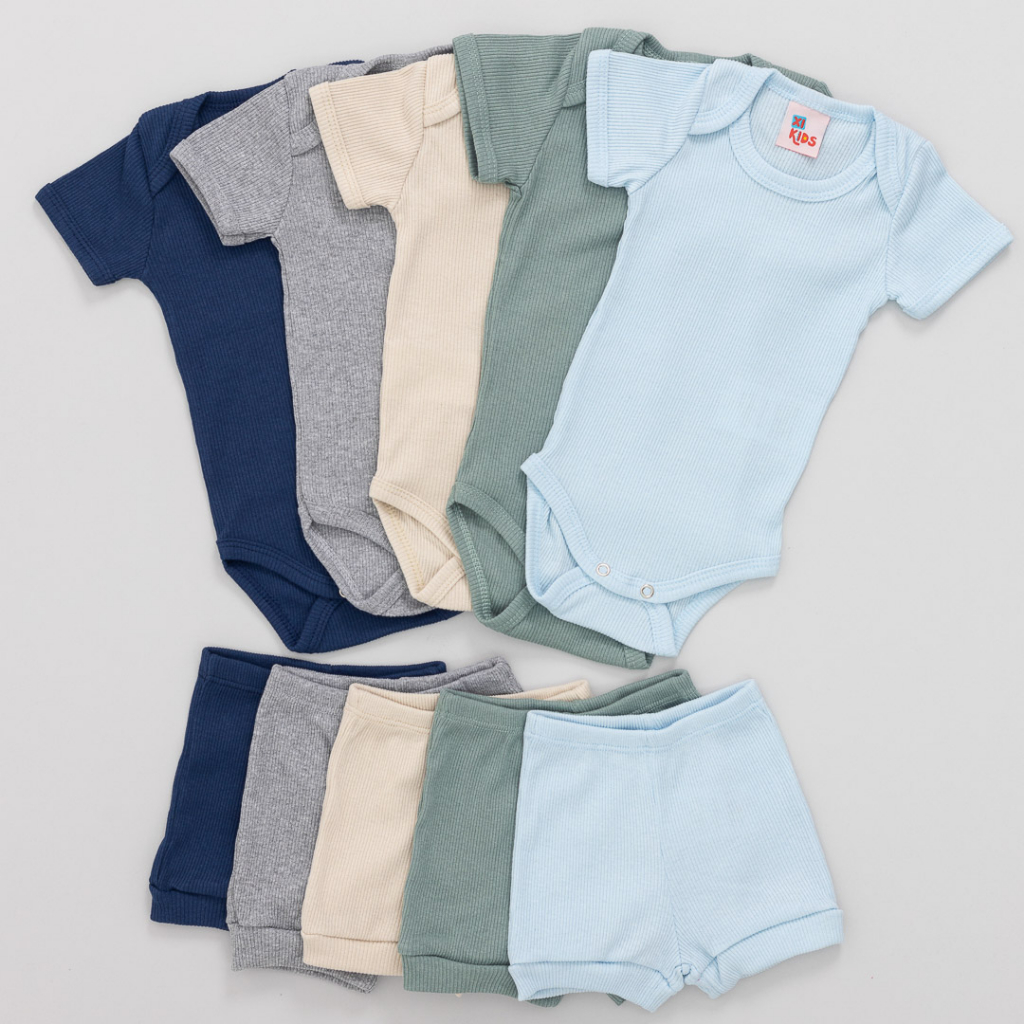 Kit 10 Peças Bebê Verão Canelado Manga Curta  7714-C1 em Oferta na Shopee