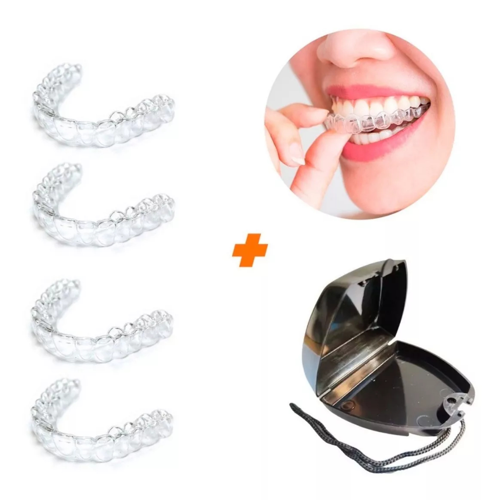 04 Placas bruxismo Miorrelaxante  Silicone Moldável + 01 Estojo Preto