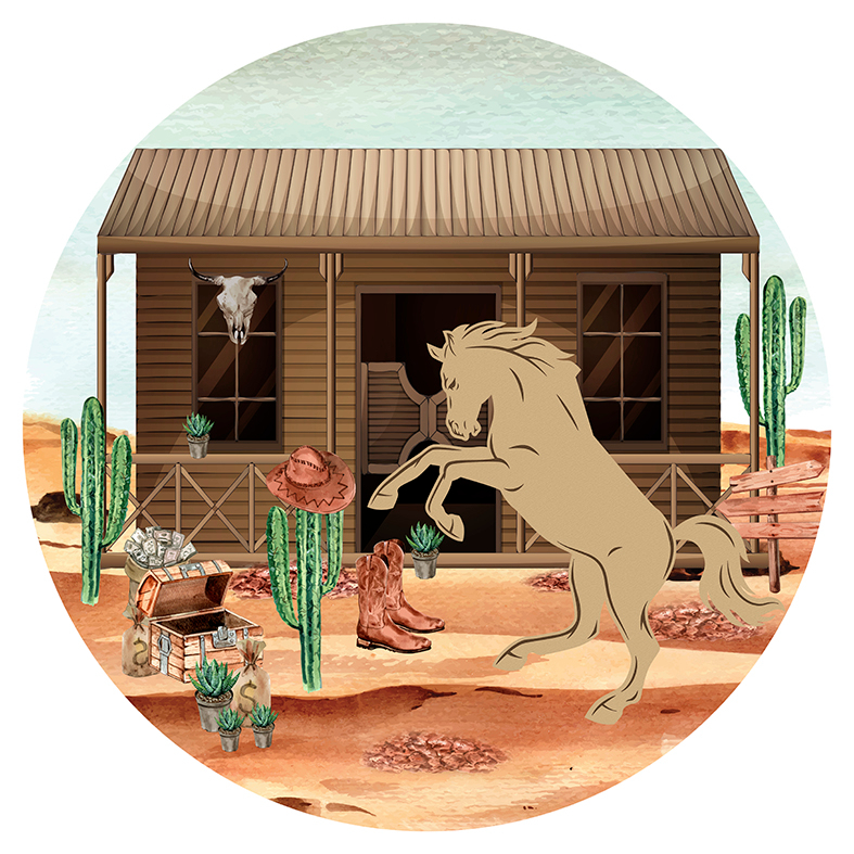 Capa para painel de Festa Redondo 1,50 mts Malha Sublimado Rodeio Western Cavalo Faroeste