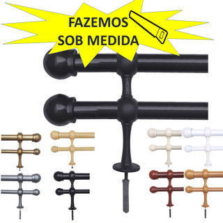 CONJUNTO varao para cortina DUPLO 1,50 mts metros 19/19mm fino em AÇO ferro com ponteira e suporte janela quarto sala escritório