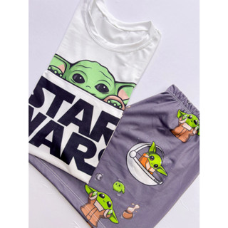 Pijama Short/Baby Doll Manga Curta Feminino Yoda Star Wars Estampado Personagens