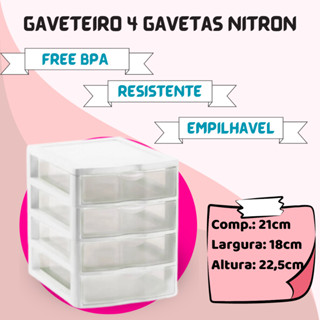 Gaveteiro Organizador Pequeno Plástico C/4 Gavetas Nitron