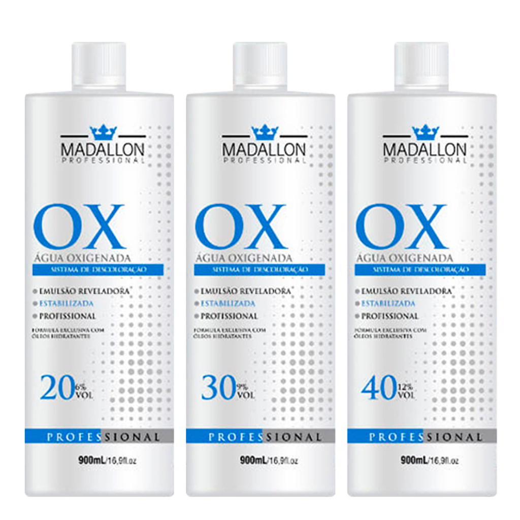 Água Oxigenada OX 20 30 ou 40 Volumes Emulsão Reveladora Profissional Madallon 900ml