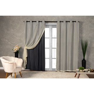 Cortina Blackout prata Vários Tamanhos com Voil Xadrez para sala quarto porta balcão Varias cores em Oferta na Shopee