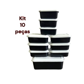 kit 10 peças retangular Preto /potes/Tapoer/Vasilhas