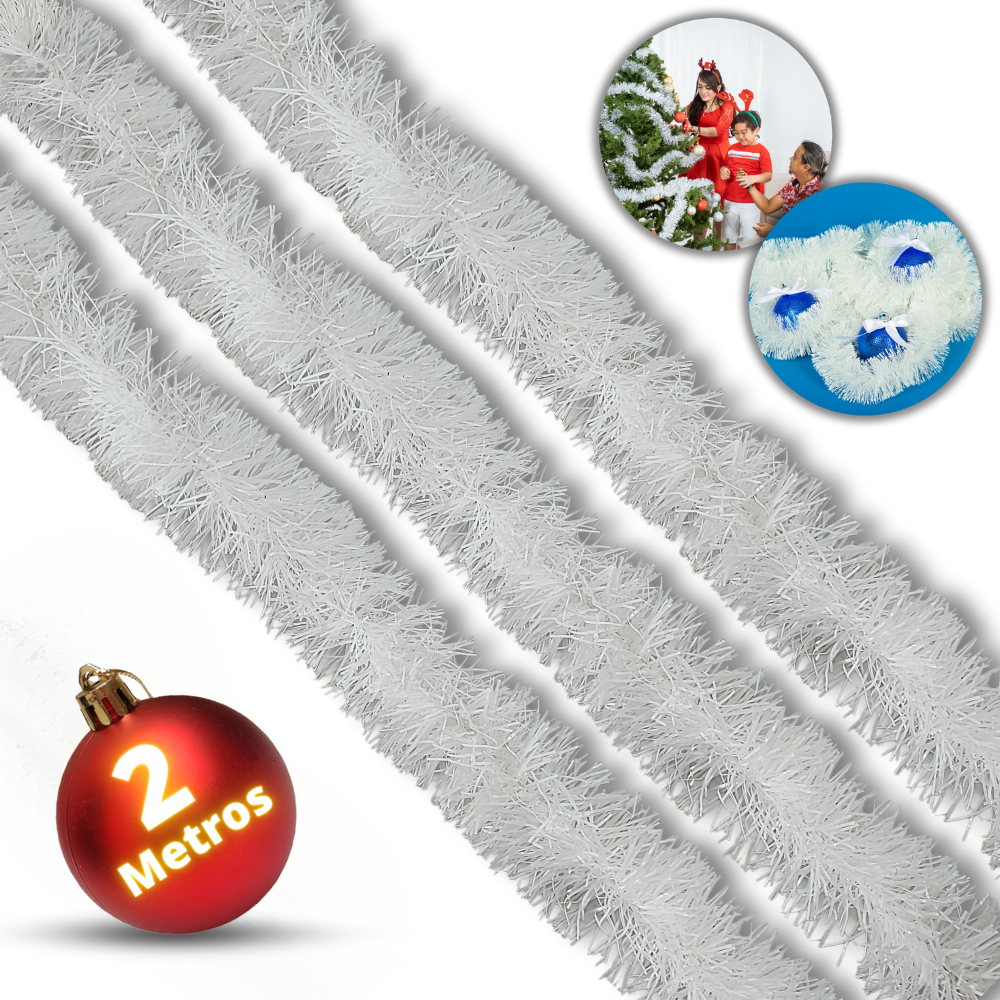 Kit Com 3, 5, 6 ou 10 Festão Guirlanda De Natal Branco Flexível 2 Metros Decoração Enfeite Natalino Festivo Árvore Casa