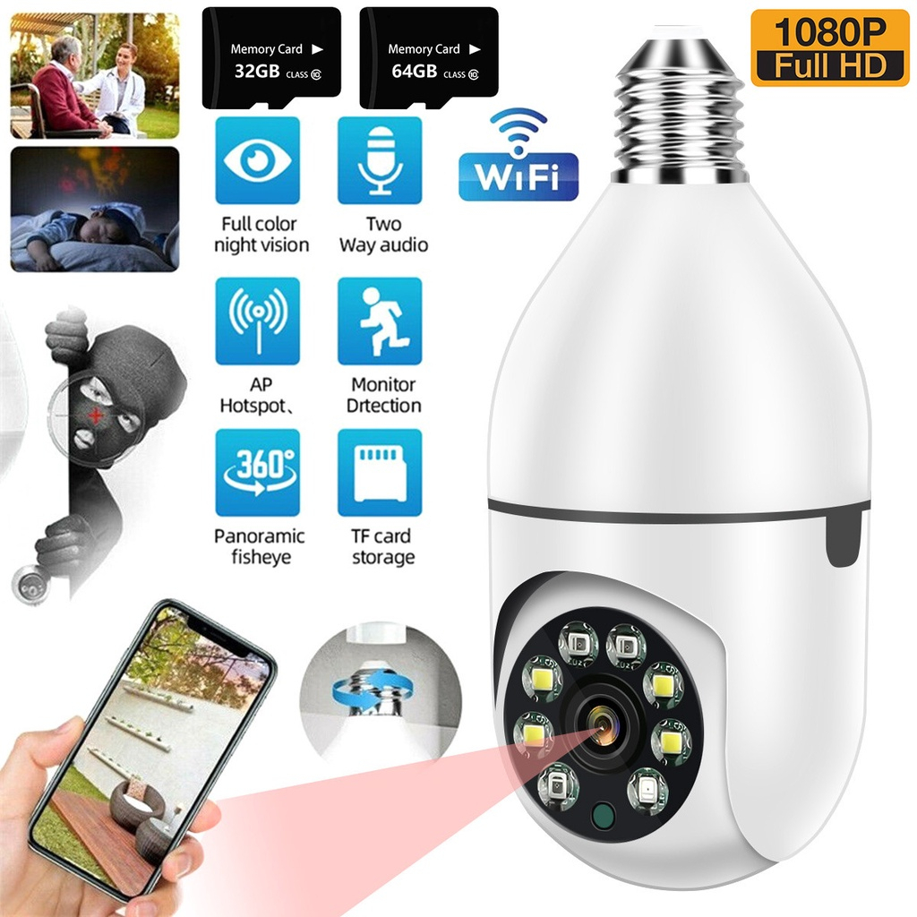 Câmera segurança wifi ip sem fio 360 com encaixe lampada bocal aplicativo yoosee ptz full HD visão noturna - bivolt