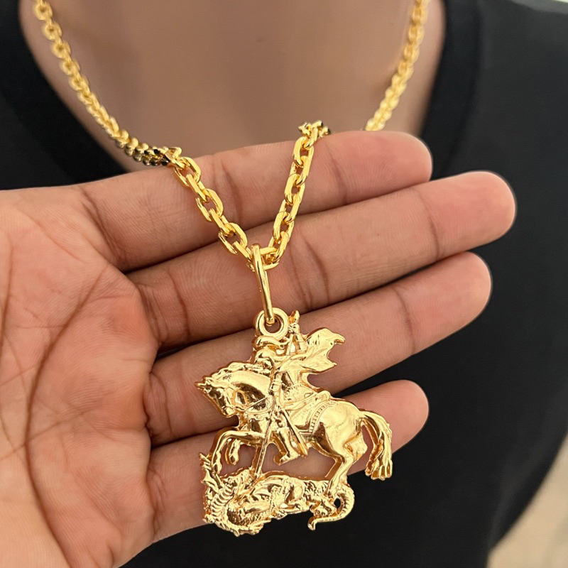 Corrente Correntinha Masculina 5mm pingente são jorge banhada a ouro 18k em Oferta na Shopee