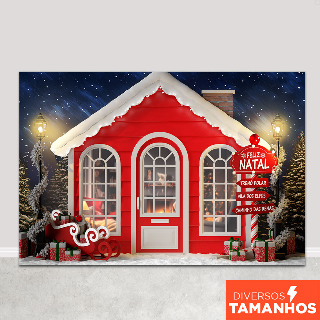 Painel de Natal Fundo Fotográfico Natalino Cenário Casa Polo Norte para Fotos Em Tecido Sublimado em Oferta na Shopee