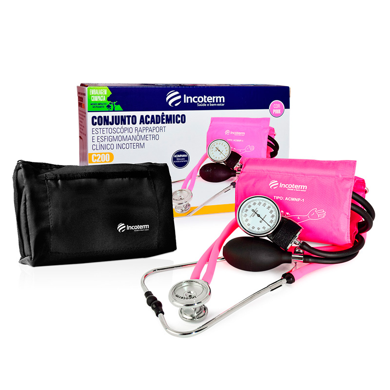 Kit estetoscópio rappaport adulto e infantil com esfigmomanômetro pink
