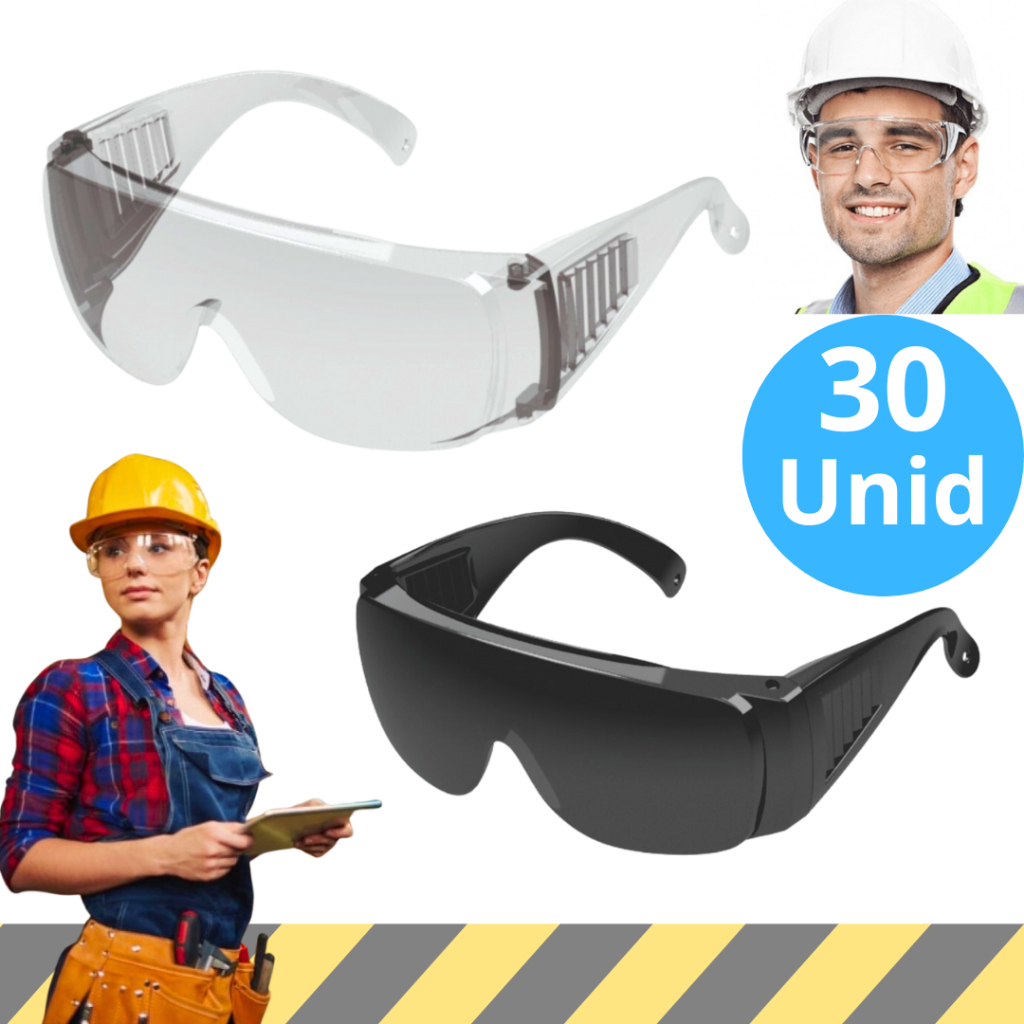 30 Uni Oculos Proteção Pessoal EPI Cipa Incolor Fume de Sobrepor Ao de Grau Anti Risco
