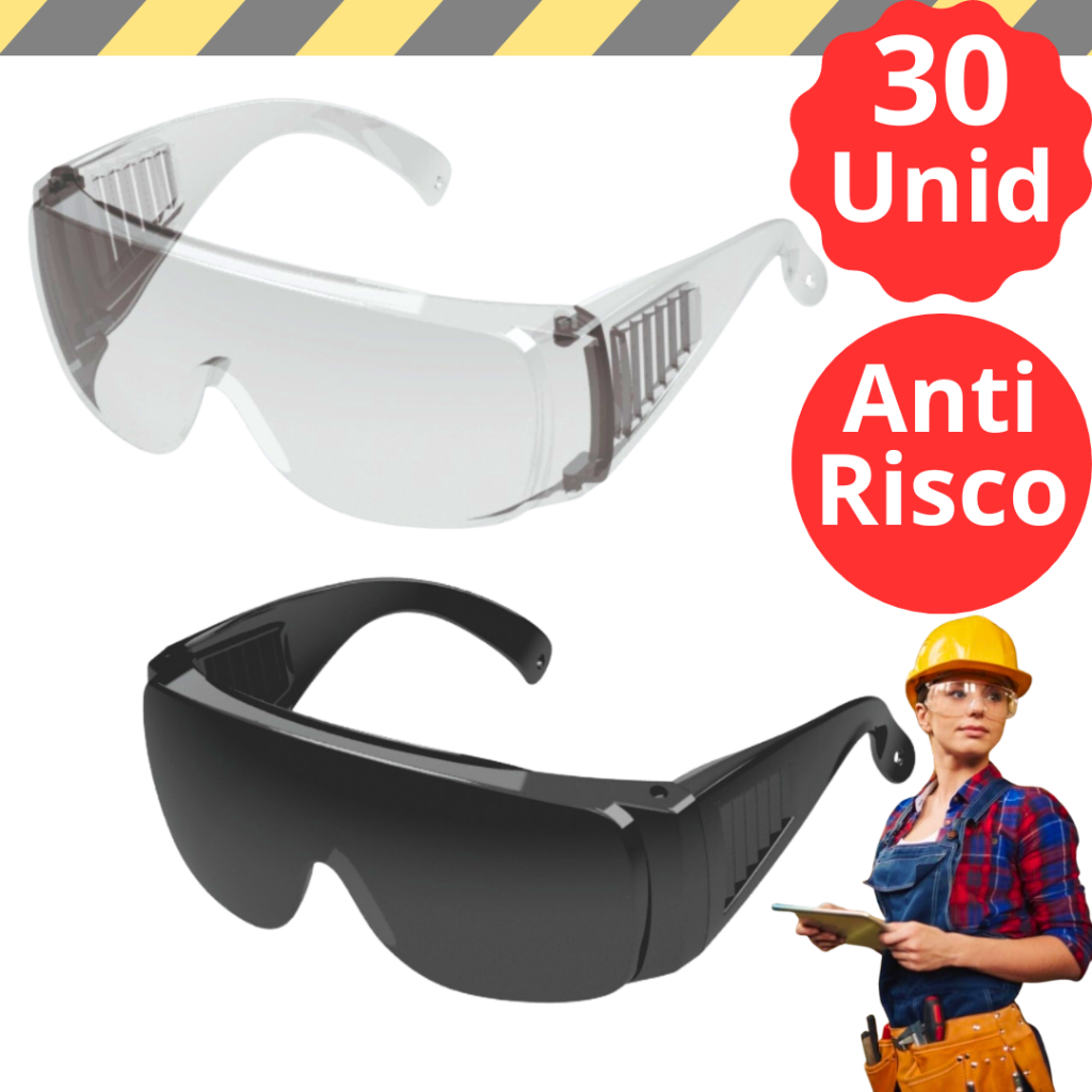 Oculos Proteção Pessoal EPI 30Unid P/Sobrepor Ao de Grau Anti Risco UV Cipa Industria Obra Fume Incolor