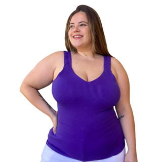 BLUSA REGATA FEMININA PLUS SIZE RIBANA CANELADA COM ALÇA ELÁSTICO