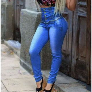Calça jeans z1002 com cintura alta e cestinha de bojo vazia sem espuma em Oferta na Shopee