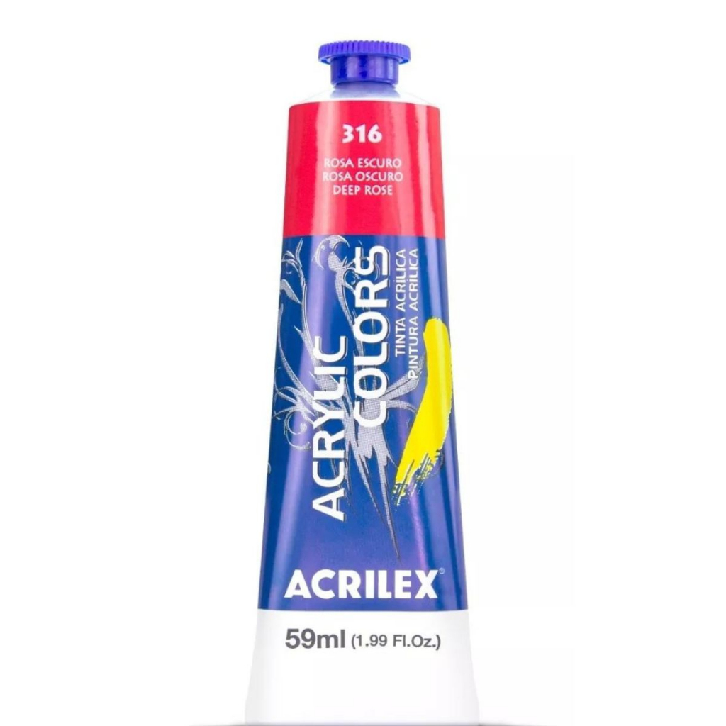 Tinta Acrílica para Pintura em Tela Acrilex Bisnaga grande de 59ml Cor: 316 - Rosa Escuro