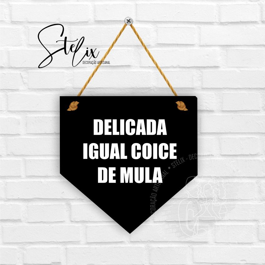 Flâmula Decorativa Frases Engraçadas Delicada Igual Coice de Mula